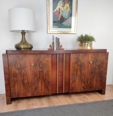 Art Deco Mid-Century Modern Italian Walnut Burl Brass Sideboard Credenza by Paolo Buffa, 1940s-EUP-1151578