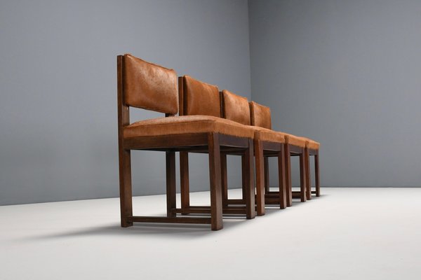 Art Deco Minimalist Cowhide Dining Chairs, Netherlands, 1940s, Set of 4-QT-1509076