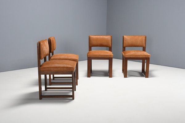 Art Deco Minimalist Cowhide Dining Chairs, Netherlands, 1940s, Set of 4-QT-1509076