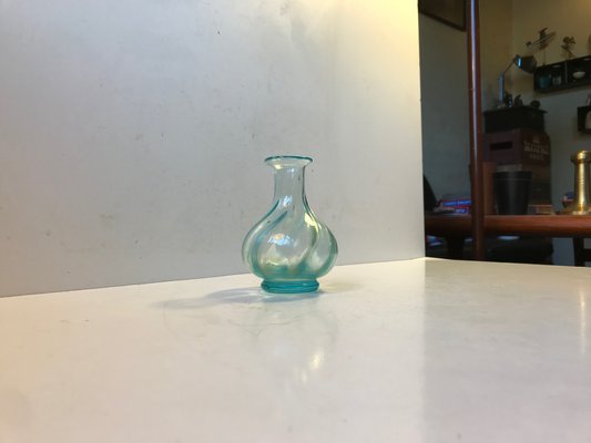 Art Deco Mint Blue Optical Glass Vase, 1920s-LCR-709176