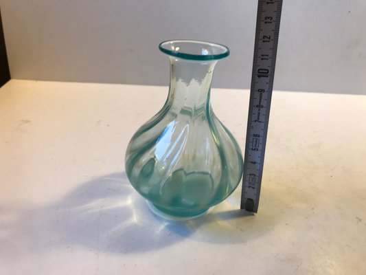 Art Deco Mint Blue Optical Glass Vase, 1920s-LCR-709176