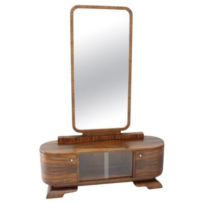 Art Deco Mirror Walnut Cabinet, Czechoslovakia, 1930s-TZ-1313411