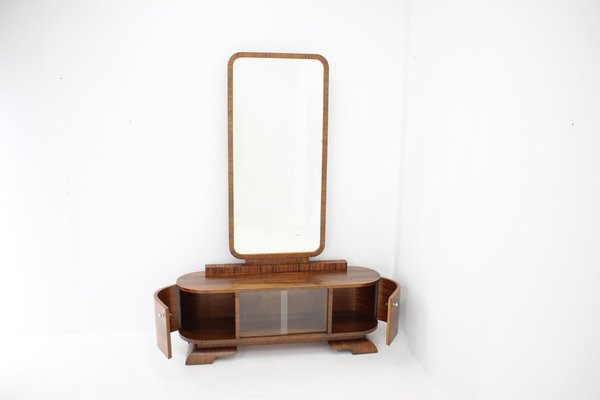 Art Deco Mirror Walnut Cabinet, Czechoslovakia, 1930s-TZ-1313411