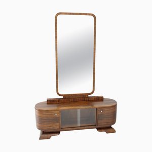 Art Deco Mirror Walnut Cabinet, Czechoslovakia, 1930s-TZ-1313411