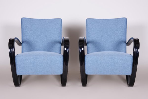 Art Deco Model H-269 Lounge Chairs in Beech and Blue Upholstery attributed to Jindřich Halabala for Up Závody, Former Czechoslovakia, 1930s, Set of 2-WHY-1768707