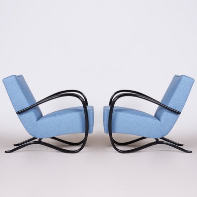 Art Deco Model H-269 Lounge Chairs in Beech and Blue Upholstery attributed to Jindřich Halabala for Up Závody, Former Czechoslovakia, 1930s, Set of 2-WHY-1768707