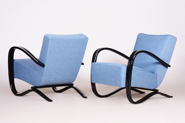 Art Deco Model H-269 Lounge Chairs in Beech and Blue Upholstery attributed to Jindřich Halabala for Up Závody, Former Czechoslovakia, 1930s, Set of 2-WHY-1768707