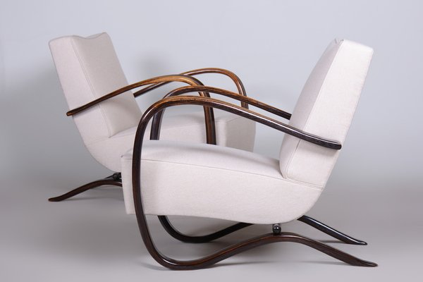 Art Deco Model H-269 Lounge Chairs in Beech and White Upholstery attributed to Jindřich Halabala for Up Závody, Former Czechoslovakia, 1930s, Set of 2-WHY-1768701