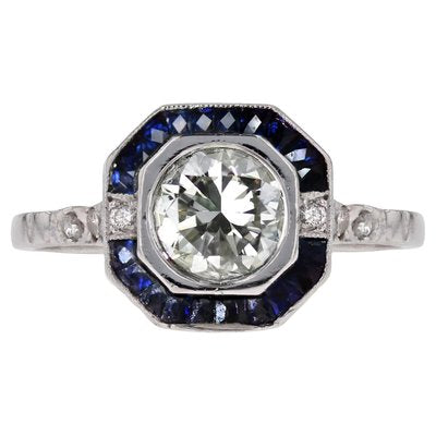 Art Deco Modern Sapphires Diamonds Platinum Ring-OLU-2042369