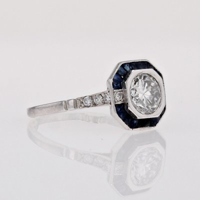 Art Deco Modern Sapphires Diamonds Platinum Ring-OLU-2042369