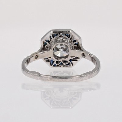 Art Deco Modern Sapphires Diamonds Platinum Ring-OLU-2042369