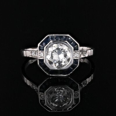 Art Deco Modern Sapphires Diamonds Platinum Ring-OLU-2042369