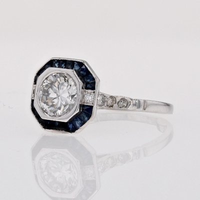 Art Deco Modern Sapphires Diamonds Platinum Ring-OLU-2042369