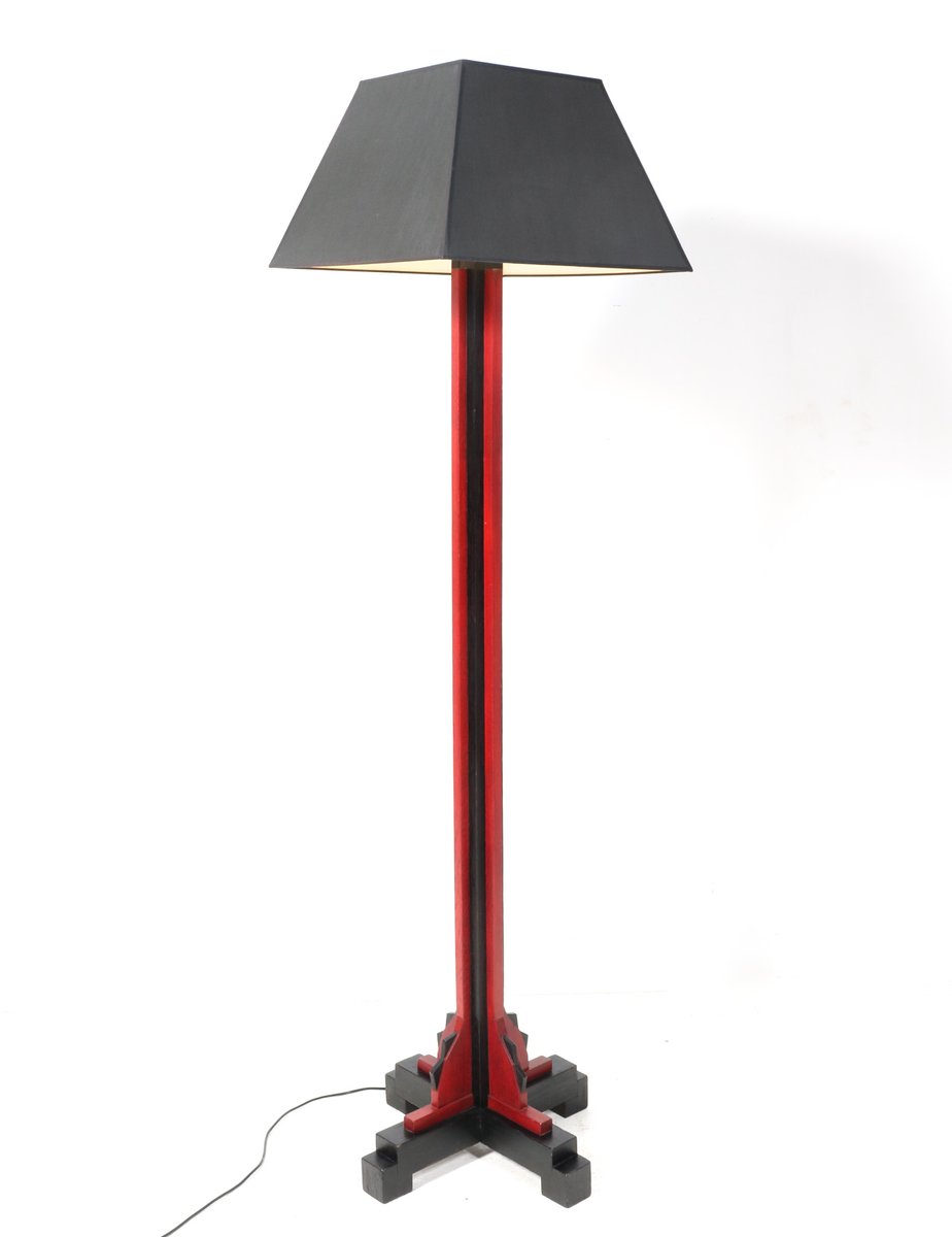 Art Deco Modernist Lacquered Oak Floor Lamp by Cor Alons, 1920s