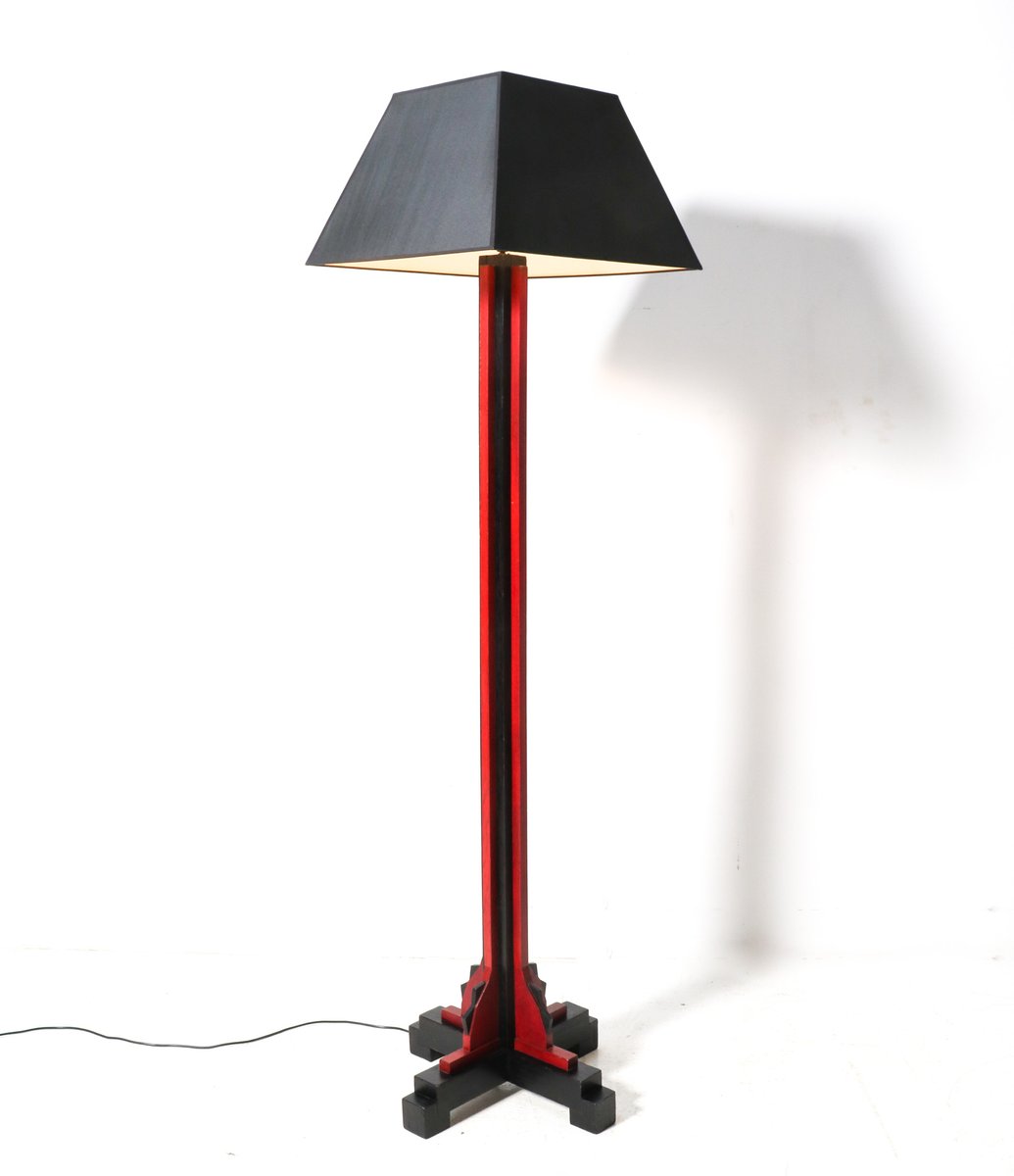 Art Deco Modernist Lacquered Oak Floor Lamp by Cor Alons, 1920s