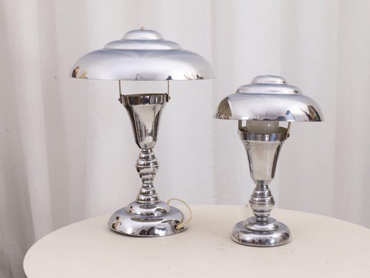 Art Deco Modernist Nickel-Plated Lamps, Set of 2-XBF-1030976