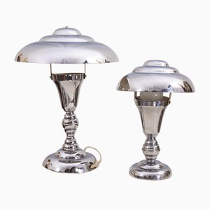 Art Deco Modernist Nickel-Plated Lamps, Set of 2-XBF-1030976