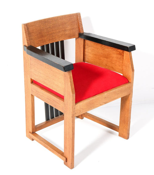 Art Deco Modernist Oak Armchair by Hendrik Wouda for Pander, 1920s