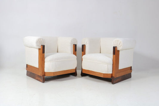 Art Deco Modernist Oak Armchairs in Bouclé by Anton Lucas Leiden, 1920s, Set of 2