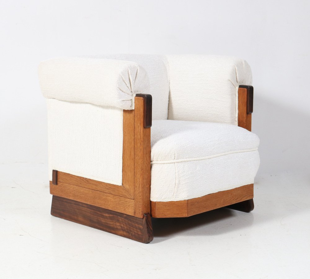 Art Deco Modernist Oak Armchairs in Bouclé by Anton Lucas Leiden, 1920s, Set of 2