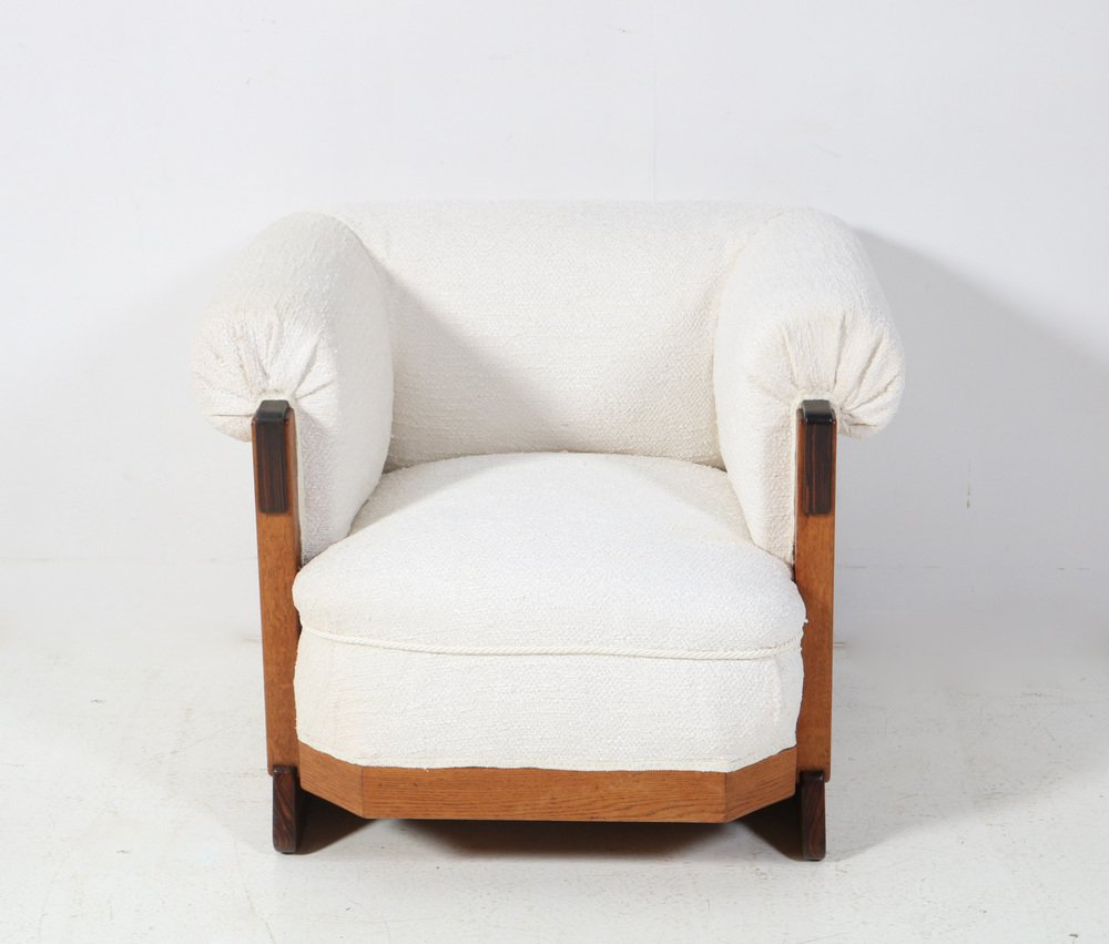 Art Deco Modernist Oak Armchairs in Bouclé by Anton Lucas Leiden, 1920s, Set of 2