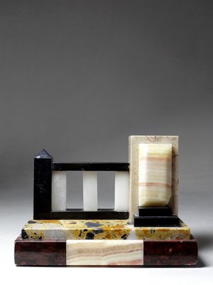 Art Deco Modernist Solitary Bookend in Marble and Onyx, 1930s-GRD-2020142