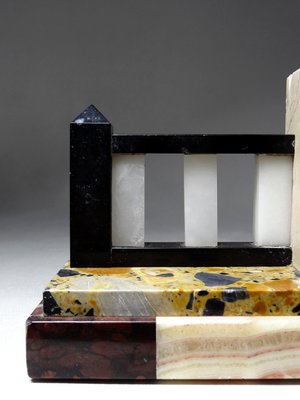 Art Deco Modernist Solitary Bookend in Marble and Onyx, 1930s-GRD-2020142