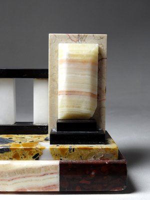 Art Deco Modernist Solitary Bookend in Marble and Onyx, 1930s-GRD-2020142