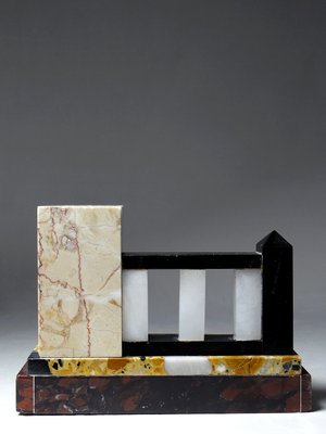 Art Deco Modernist Solitary Bookend in Marble and Onyx, 1930s-GRD-2020142