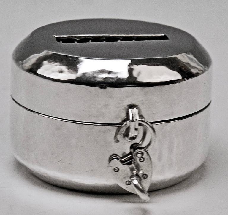 Art Deco Money Box Piggy Bank in Silver 830 by Jacob Grimminger, Germany, 1930s