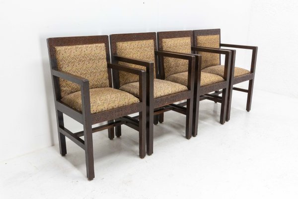 Art Deco Moroccan Armchairs in Carved Pine, 1930, Set of 4-RIU-1299356