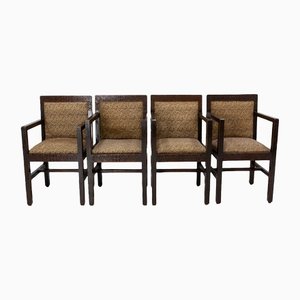 Art Deco Moroccan Armchairs in Carved Pine, 1930, Set of 4-RIU-1299356