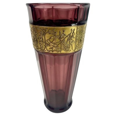 Art Deco Moser & Söhne Carlsbad Glass Vase with Relief-Cut Panel, 1930s-MJY-2032990