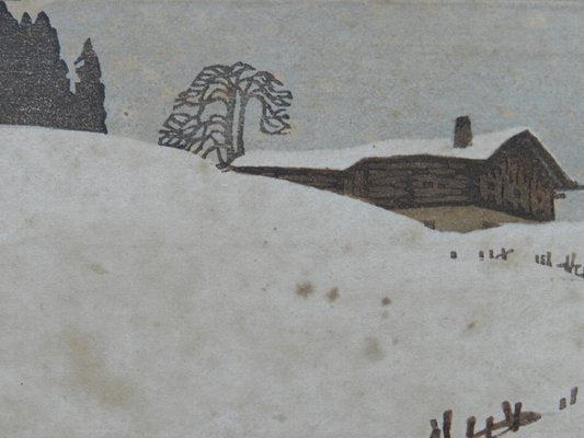 Art Deco Mountain Snow Scene, Early 20th-Century, 1920d-ARU-1027452