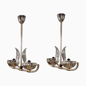 Art Deco Murano Glass and Brass Pendants by Barovier, Set of 2-MBH-1031980