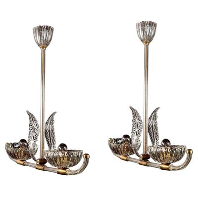 Art Deco Murano Glass & Brass Pendants or Lanterns from Barovier, Set of 2-MBH-1031674