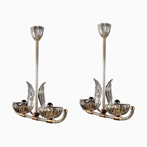 Art Deco Murano Glass & Brass Pendants or Lanterns from Barovier, Set of 2-MBH-1031674