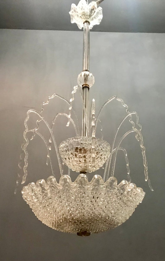 Art Deco Murano Glass Waterfall Chandelier by Ercole Barovier, 1950s