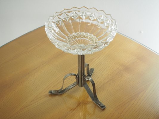 Art Deco Nickel and Glass Serving Bowl, 1920s-TZ-769915