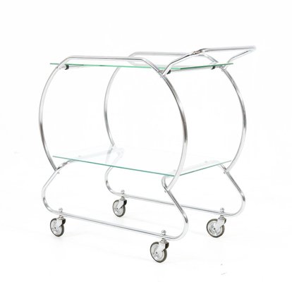 Art Deco Nickel-Plated Brass Serving Trolley, 1930s-MY-894316