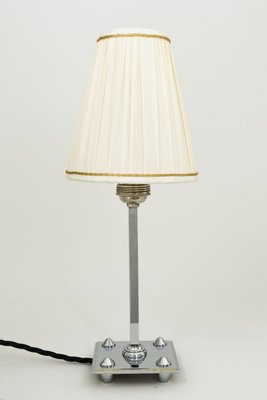 Art Deco Nickel-Plated Brass Table Lamp with Fabric Lampshade, 1920s-SPD-831598