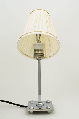 Art Deco Nickel-Plated Brass Table Lamp with Fabric Lampshade, 1920s-SPD-831598