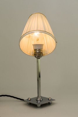 Art Deco Nickel-Plated Brass Table Lamp with Fabric Lampshade, 1920s-SPD-831598