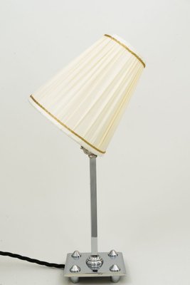 Art Deco Nickel-Plated Brass Table Lamp with Fabric Lampshade, 1920s-SPD-831598