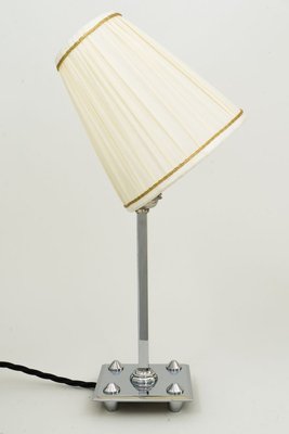 Art Deco Nickel-Plated Brass Table Lamp with Fabric Lampshade, 1920s-SPD-831598