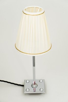 Art Deco Nickel-Plated Brass Table Lamp with Fabric Lampshade, 1920s-SPD-831598