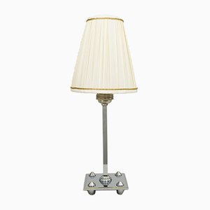 Art Deco Nickel-Plated Brass Table Lamp with Fabric Lampshade, 1920s-SPD-831598