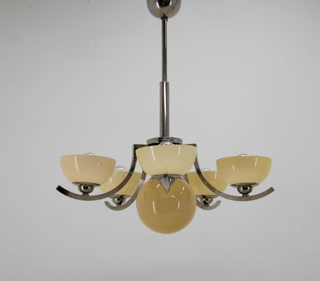 Art Deco Nickel-Plated Chandelier, 1930s-TZ-1386468