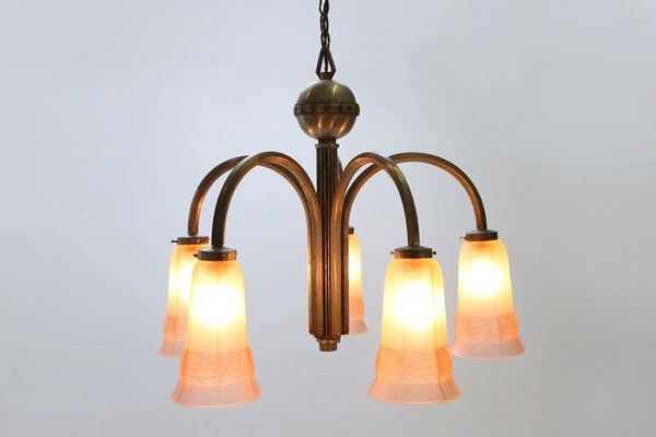 Art Deco Nickel-Plated Chandelier, 1930s-YSY-900404