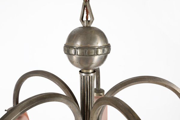 Art Deco Nickel-Plated Chandelier, 1930s-YSY-900404